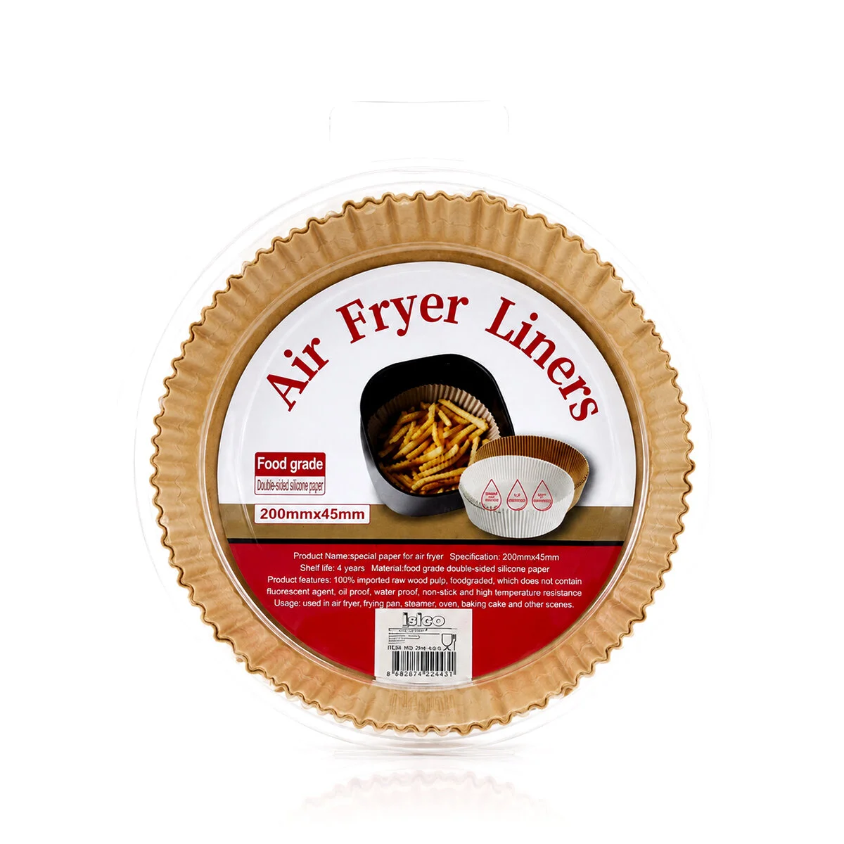 50PCS Yuvarlak Taban: 20CM - Kenar: 4.5CM Air Fryer Pişirme Kalıp Kağıt