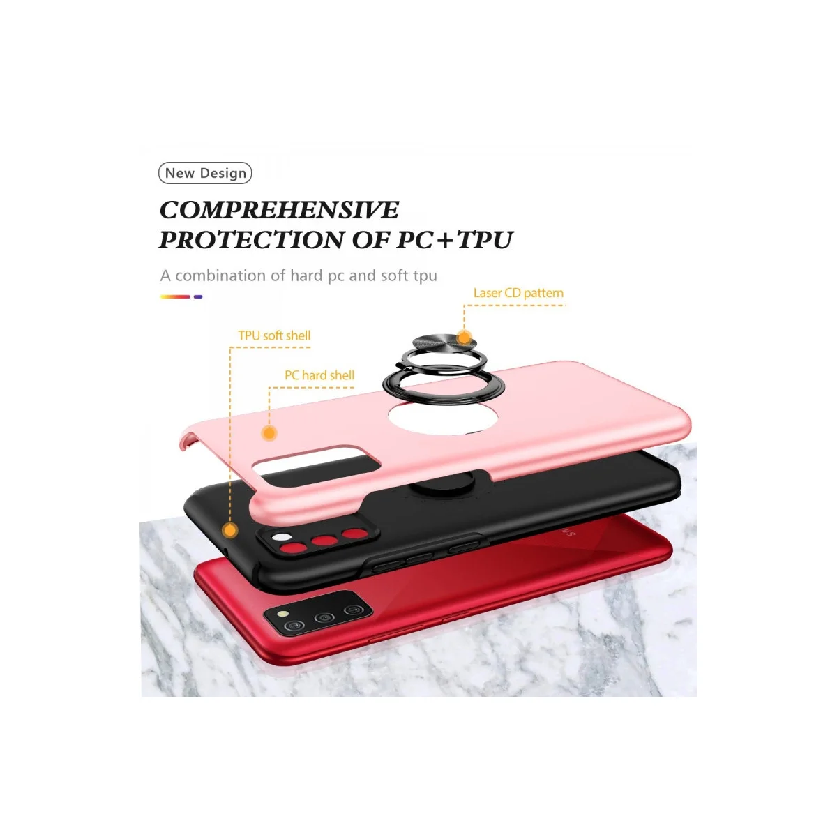 Samsung Galaxy A02s Kılıf Elit Yüzüklü Kapak - Pembe görsel 2