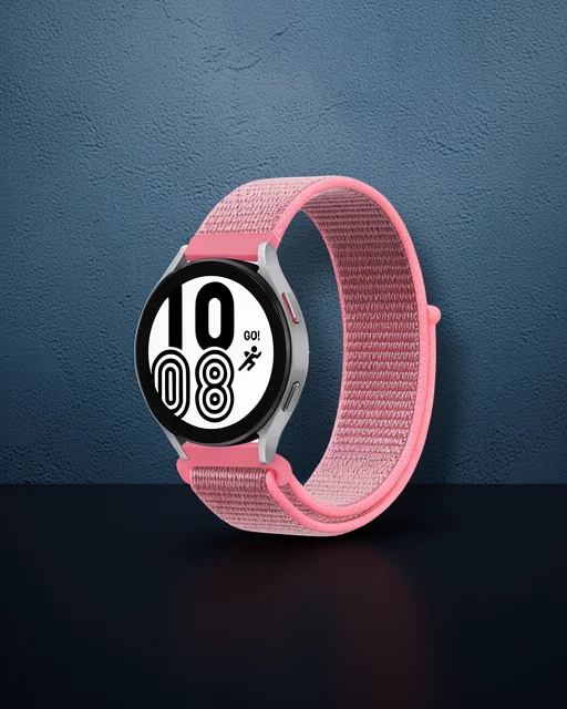 Samsung Galaxy Watch 4 Hasırlı Cırtcırtlı Kordon - Pembe