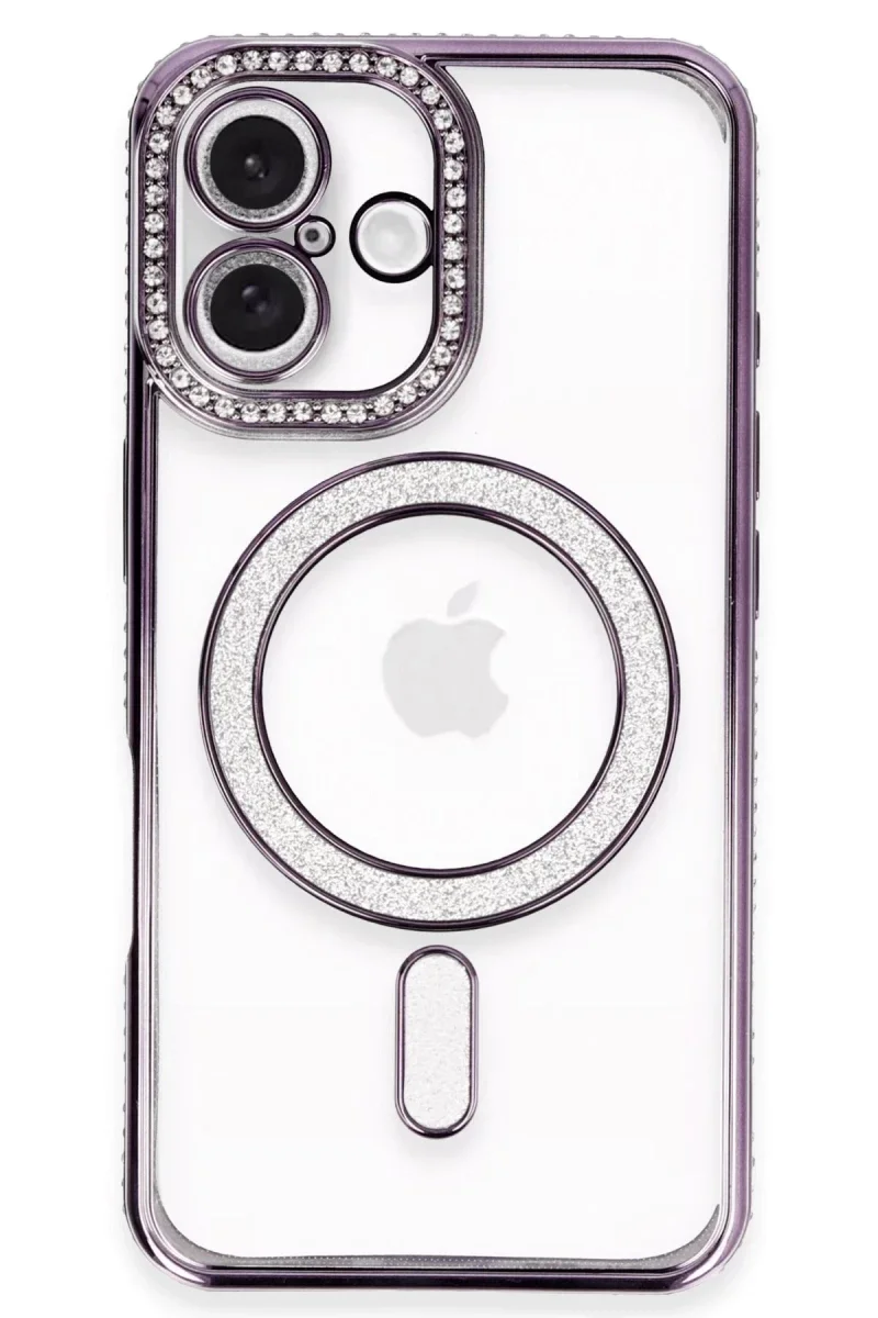 Apple iPhone 16 Kılıf Joke Simli Magneticsafe Kılıf - Derin Mor görsel 2