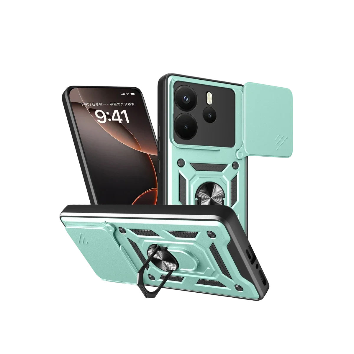 Xiaomi Redmi Note 14 4G Pars Lens Yüzüklü Silikon - Yeşil