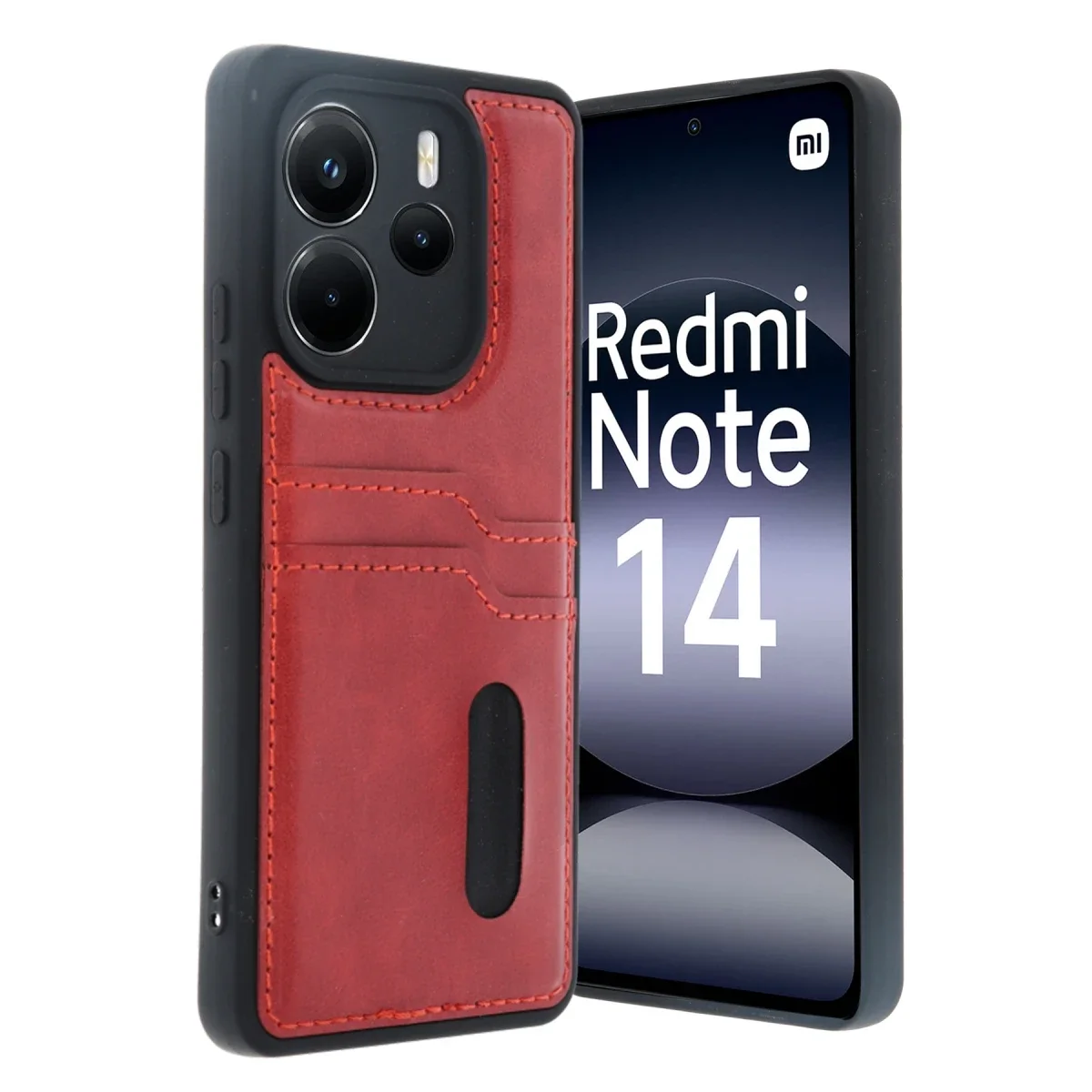 Xiaomi Redmi Note 14 4G Kılıf Sara Kartvizitli Deri Kılıf - Kırmızı