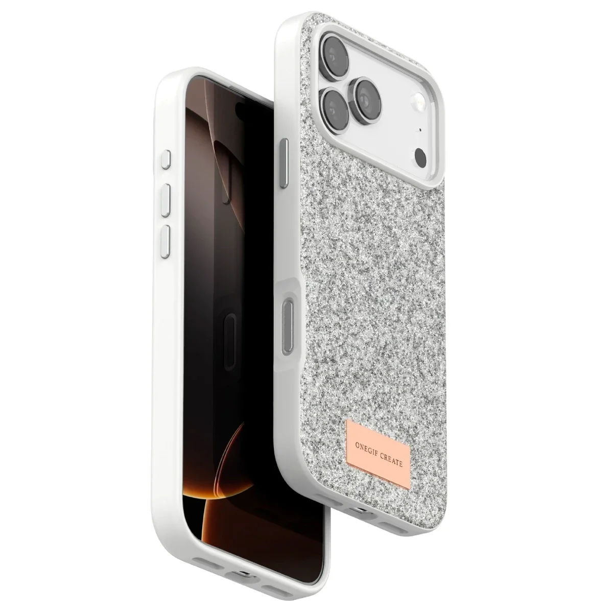 Onegif Apple iPhone 17 Pro Bright Simli Kapak - Beyaz