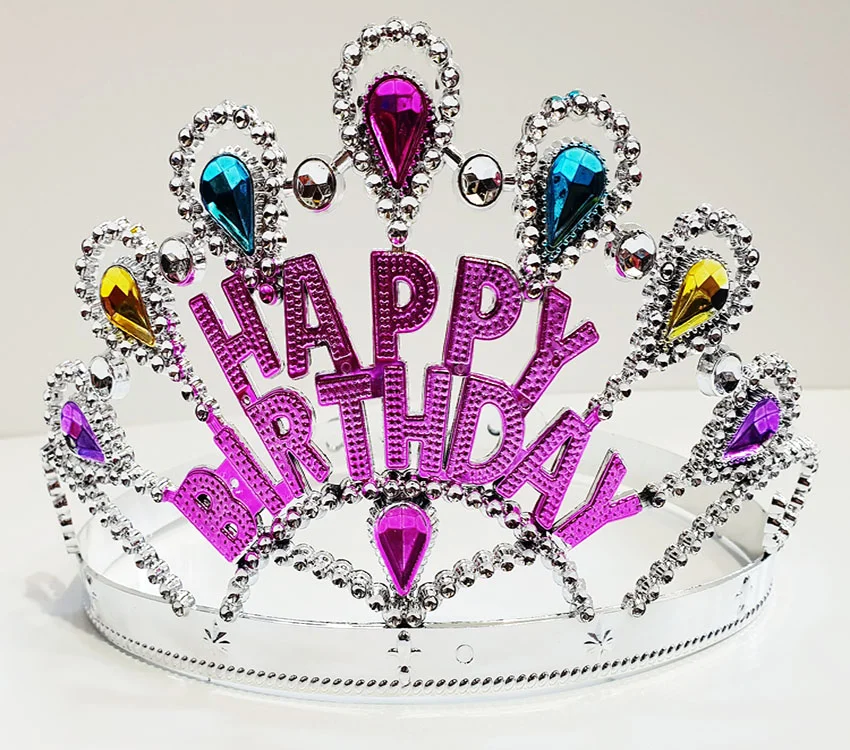 Gümüş Renk Happy Birthday Yazılı Doğum Günü Tacı 60 cm görsel 3