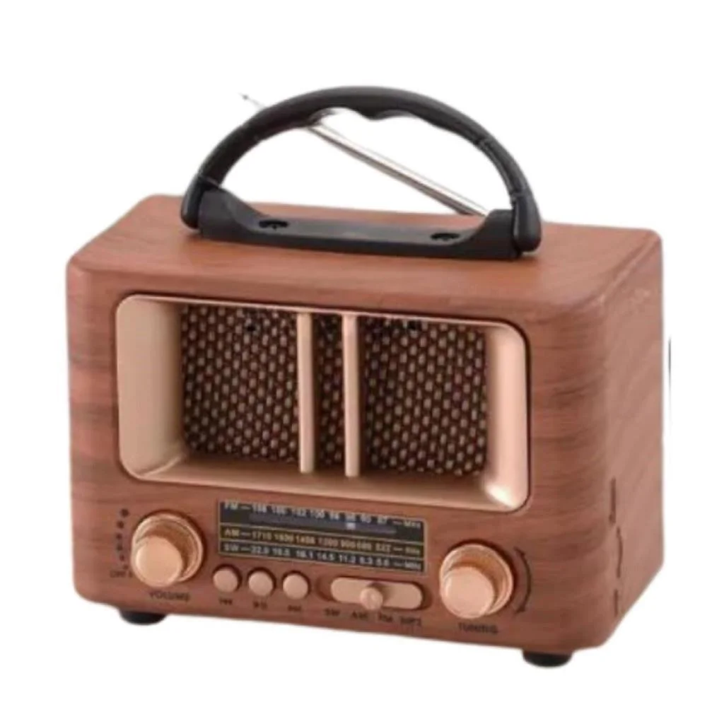Küçük Mini Boy Retro Ahşap Tasarım Bluetooth Hoparlörlü Radyo – FM/AM Destekli, Şarjlı ve Taşınabilir Radyo NS-8108 görsel 3