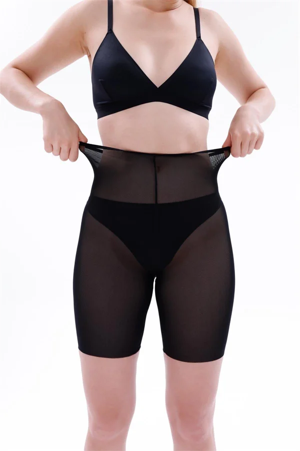 Siyah Lazer Tül Toparlayıcı Paçalı Boxer Hayalet Korse görsel 5