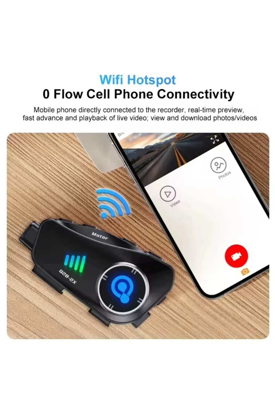Q28 2X 2 Eşleşmeli Motosiklet Kask Bluetooth Kulaklık 1080p Kamera Su Geçirmez Intercom görsel 4
