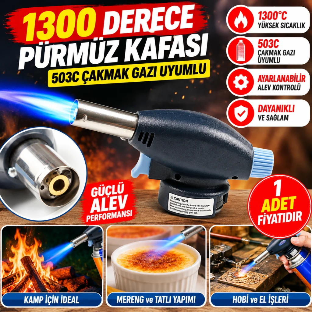 1300 Derece 503C Çakmak Gazı Uyumlu Pürmüz Kafası Kamp, Mereng Yapımı İçin Pürmüz Başlığı (adet fiyatıdır)