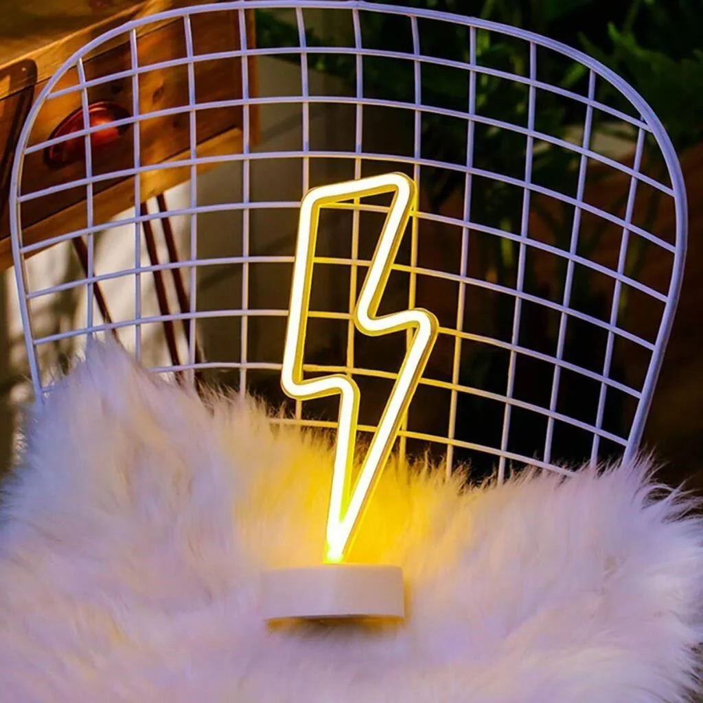 Dekoratif Şimşek Şeklinde Pilli Neon Led Lamba Süs Masa Lambası görsel 2