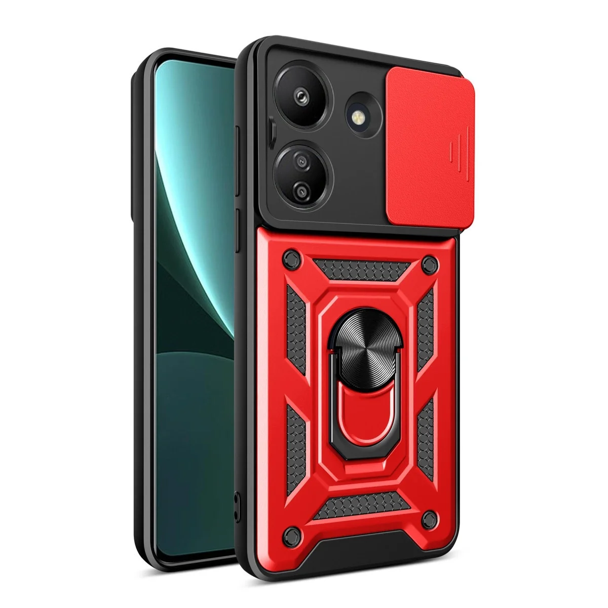Xiao Red 13c Kılıf Pars Lens Yüzüklü Silikon - Kırmızı