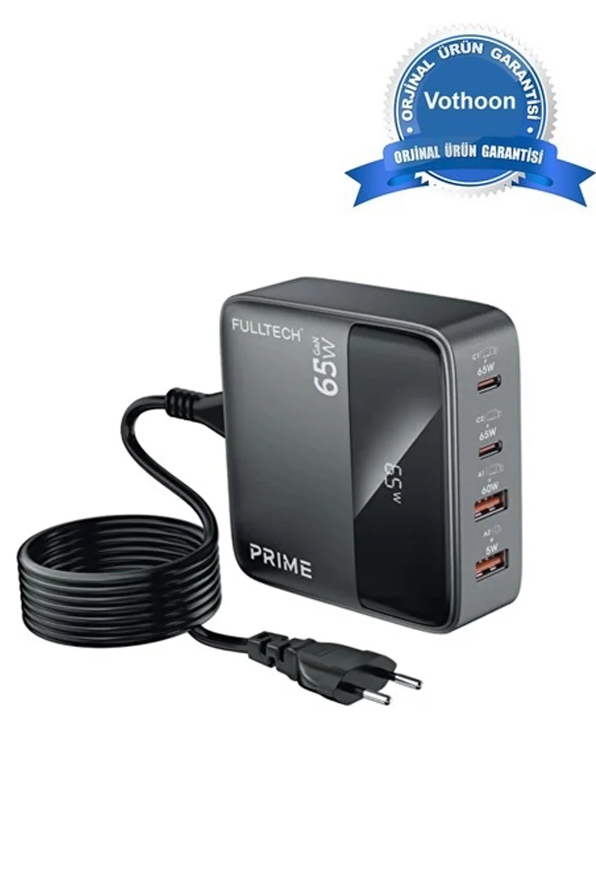 65W Masaüstü 4 Portlu Hızlı Şarj Cihazı İstasyonu 2xUSB-A, 2xTYPE-C Giriş,1,5 mt. Kablo