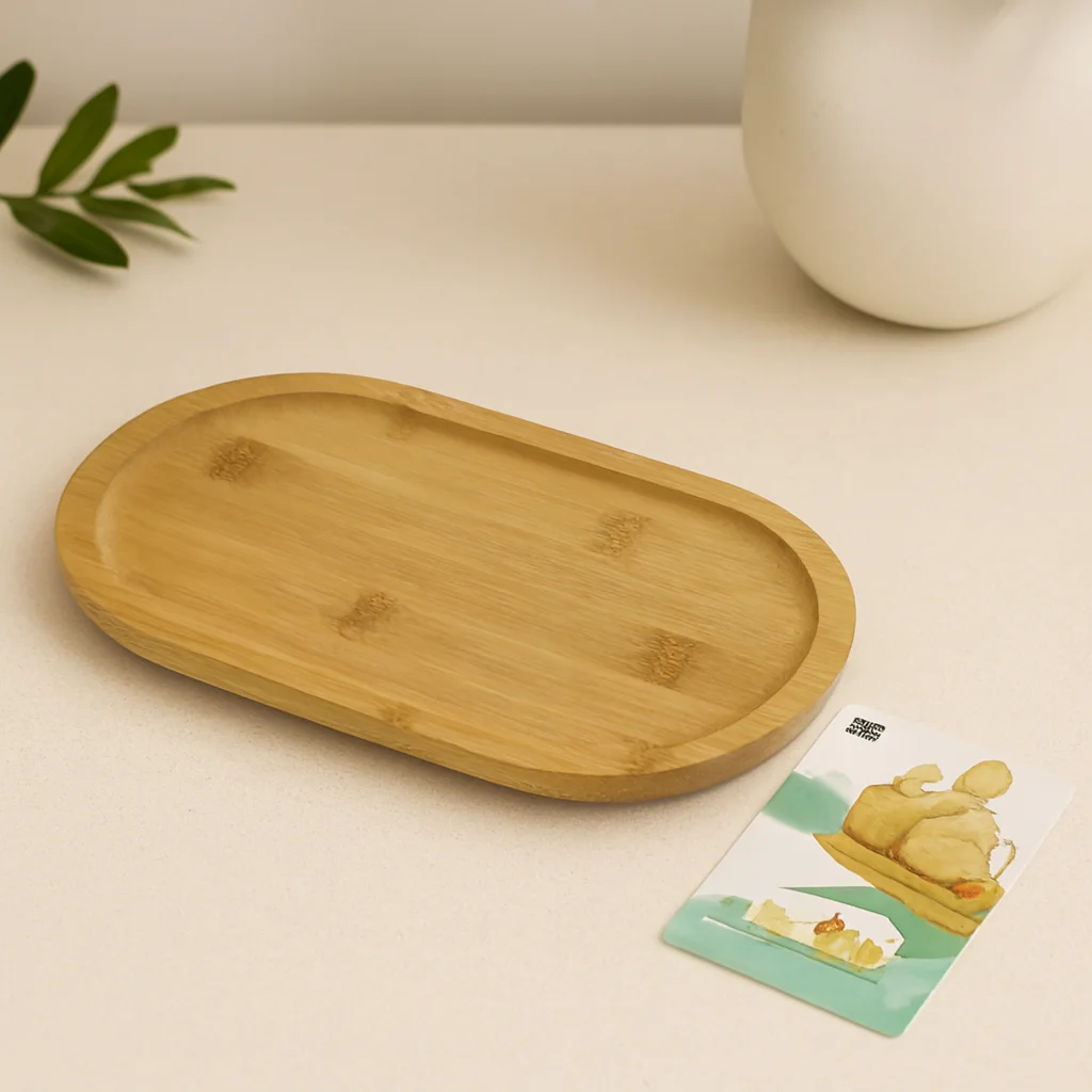 Ahşap Bambu Oval ni Servis Tepsisi 25 x 14 x 1.4 cm