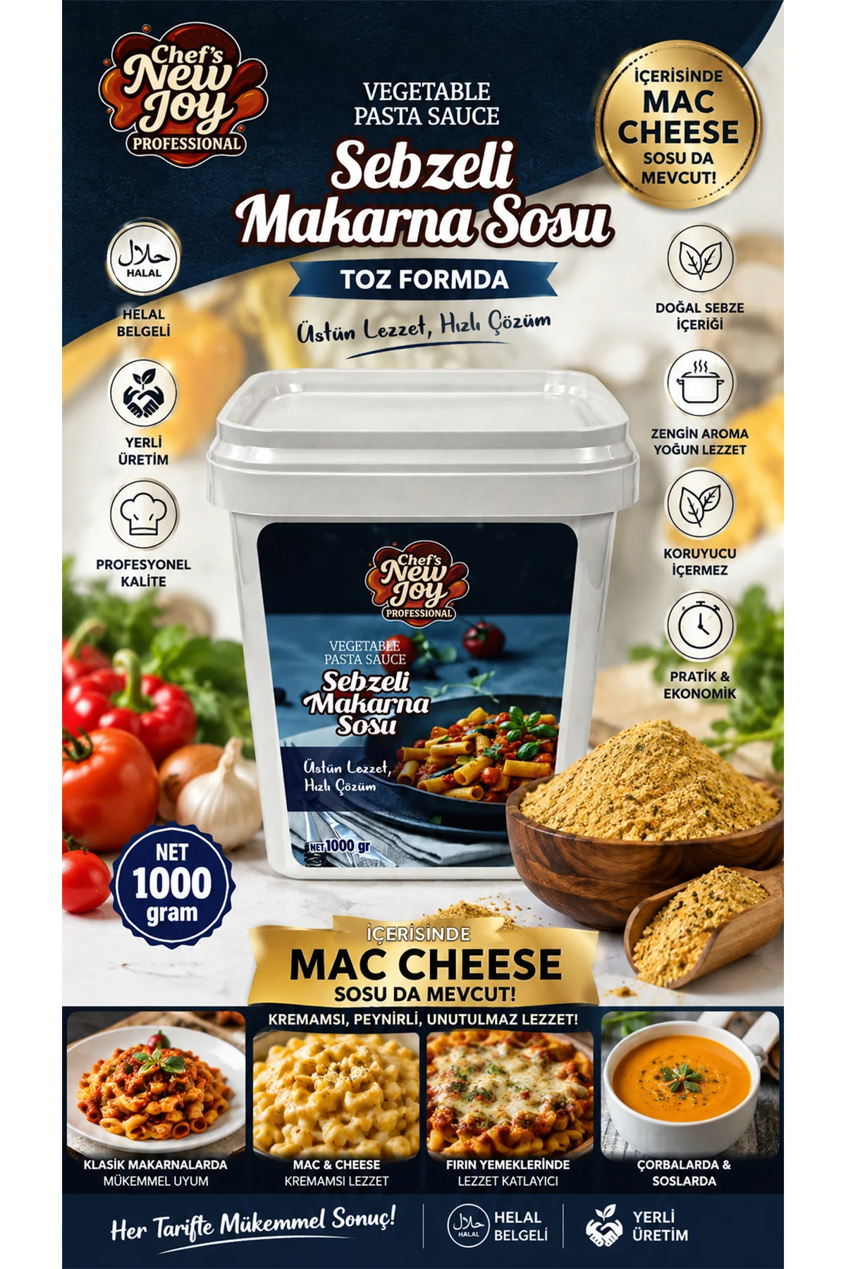 Sebzeli Makarna Sosu 1000 gr Vegetable Pasta Sauce - Helal Belgeli, Yerli Üretim görsel 3