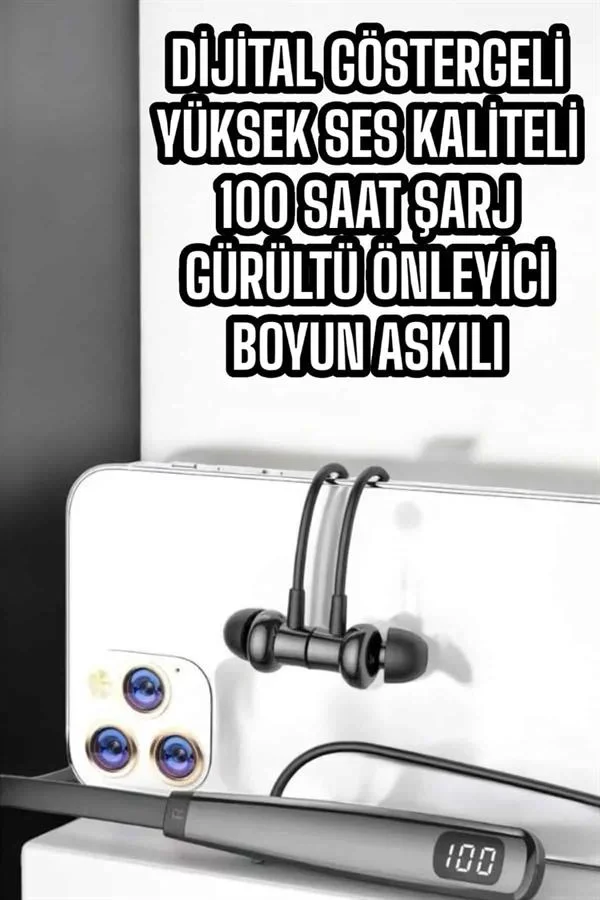 Boyun Askılı Bluetooth Kulaklık Uzun Şarj Süreli Dijital Göstergeli Kablolu görsel 4