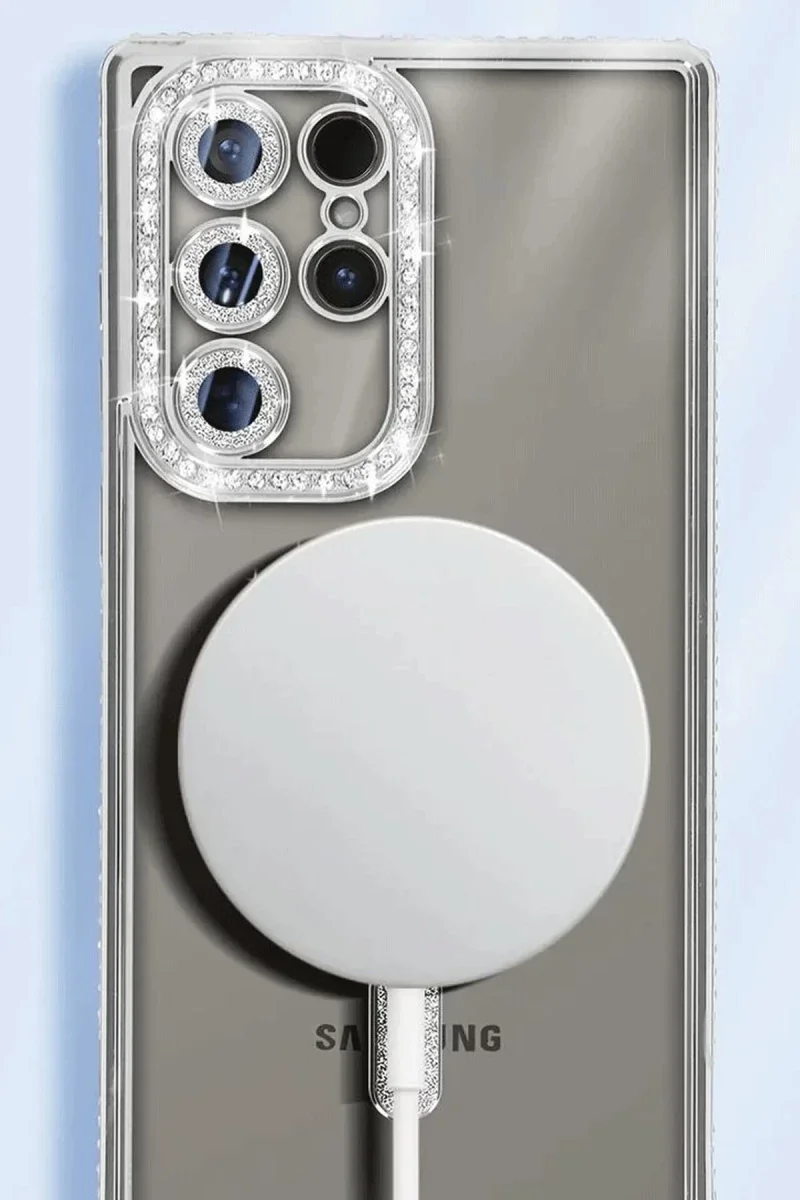 Samsung Galaxy S25 Ultra Kılıf Joke Simli Magneticsafe Kılıf - Gümüş görsel 2