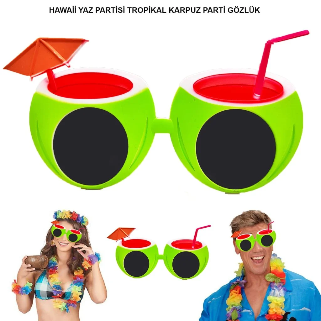 Karpuz Şekilli Tropikal Hawaii Yaza Merhaba Parti Gözlüğü görsel 2