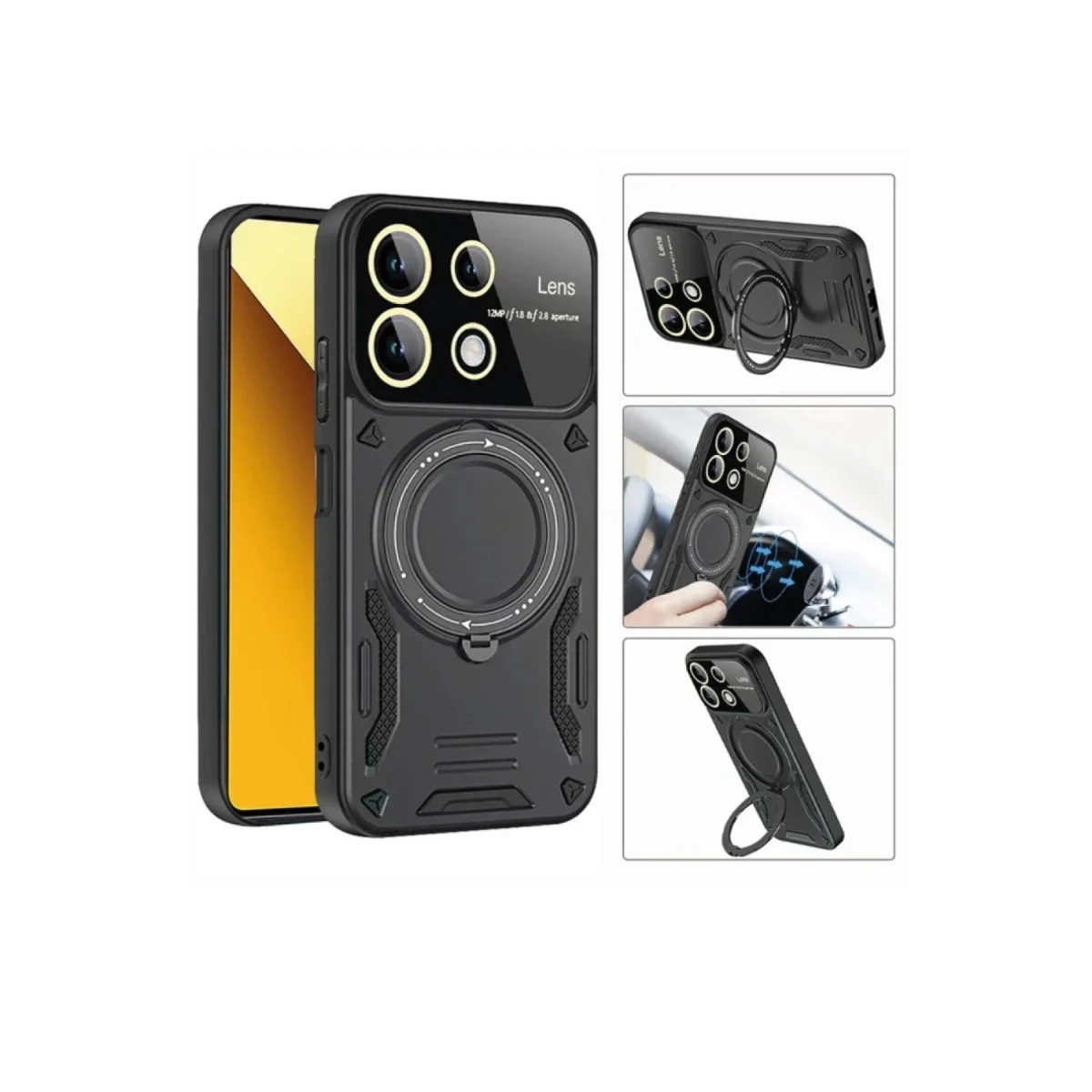 Xiaomi Redmi 13C Kılıf Joy Lens Standlı Kapak - Siyah görsel 3