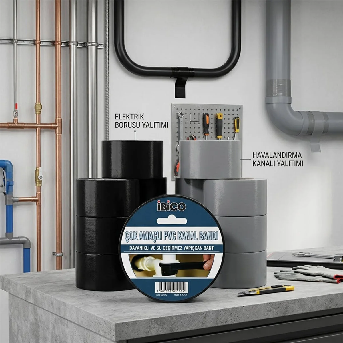 6 Adet 48MMX20MT Siyah Çok Amaçlı Pvc K Bandı Bant Su Geçirmez görsel 2