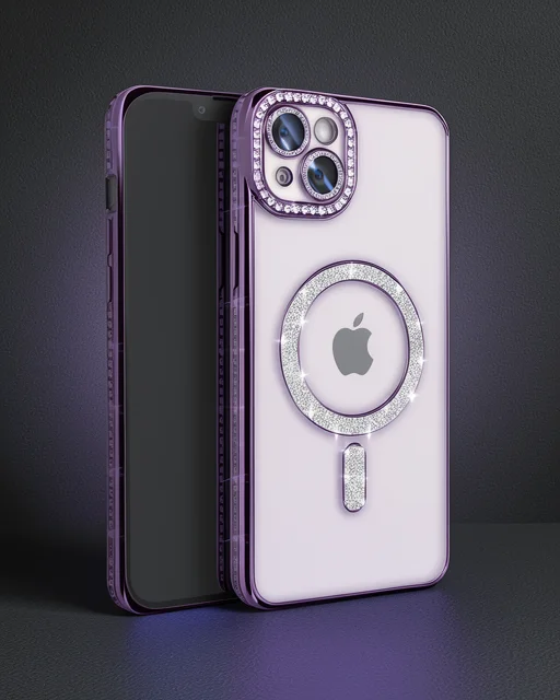 Apple İphone 14 Kılıf Joke Simli Magneticsafe Kılıf - Derin Mor