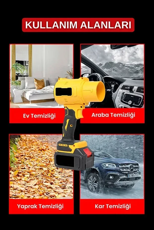 21V Kablosuz Hava Üfleyici | 32.000RPM Turbo Fan, 12.000mAh Batarya, Bahçe &amp; Araç Kurutma / Sarı görsel 3