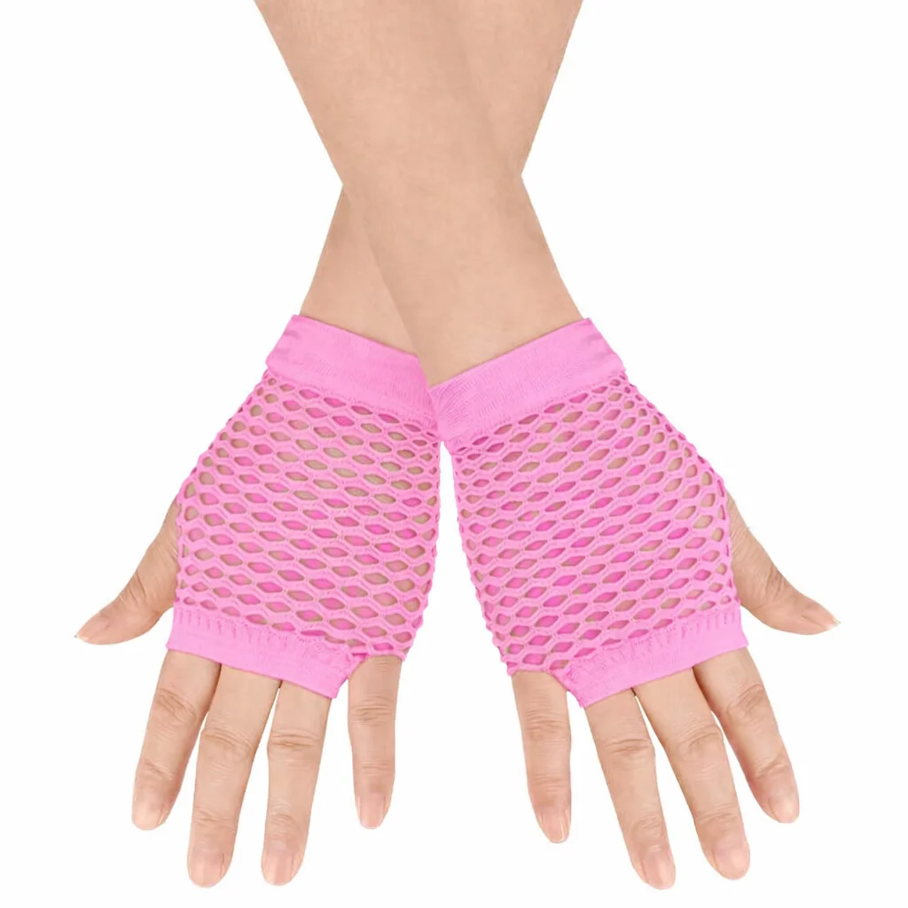 80’ler 90’lar Retro Neon Pembe File Parmaksız Kısa Eldiven 11 cm görsel 2