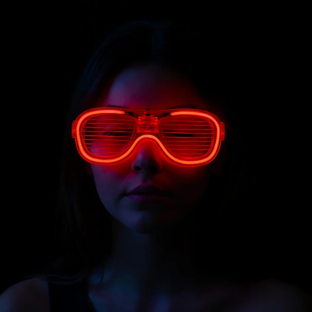 Kırmızı Led Işıklı Parti Gözlüğü - Neon Glow Şerit Gözlük 3 Modlu görsel 2