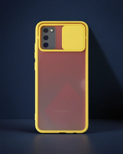 Samsung Galaxy A02s Kılıf Palm Buzlu Kamera Sürgülü Silikon - Sarı