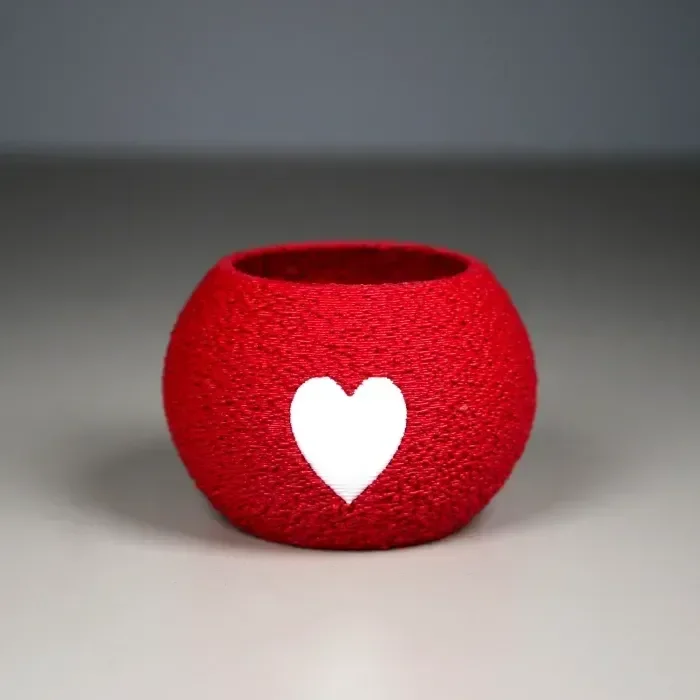 3D Baskı Kalpli Mini Saksı - Kırmızı Beyaz Dekoratif Saksı görsel 2