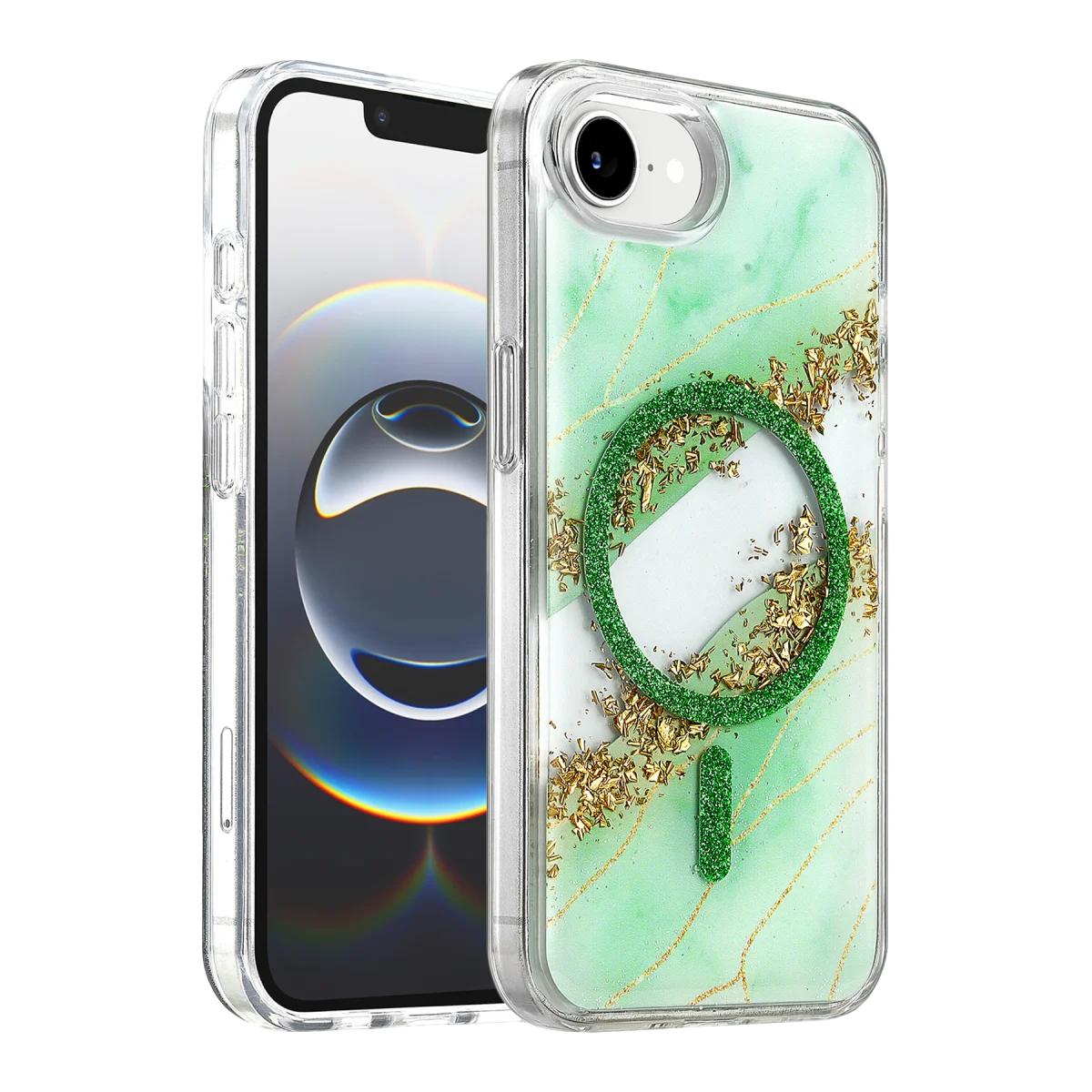 Onegif Apple iPhone 17E Lotus Simli Magsafe Kapak - Yeşil