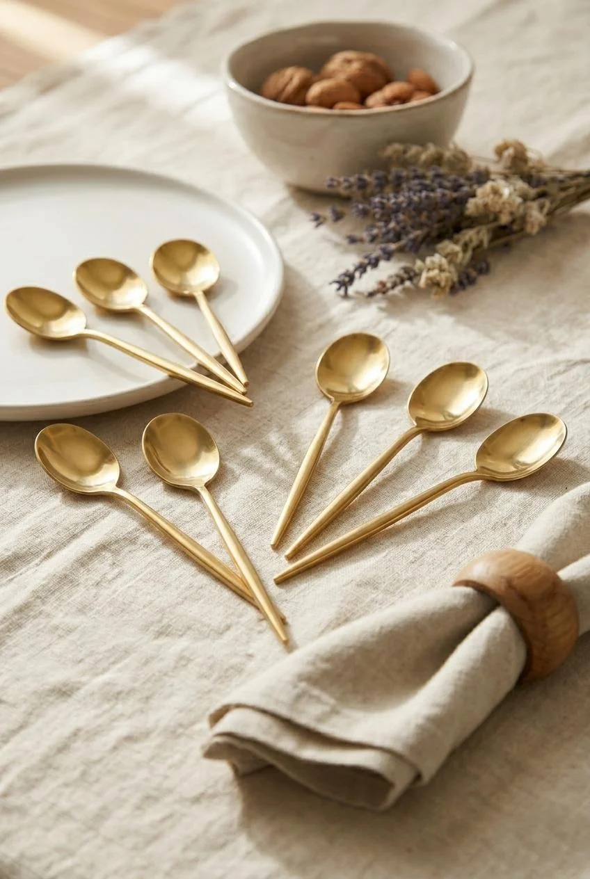 6'lı Lüks Gold Paslanmaz Çelik Çay Kaşığı Seti (13 cm) görsel 2