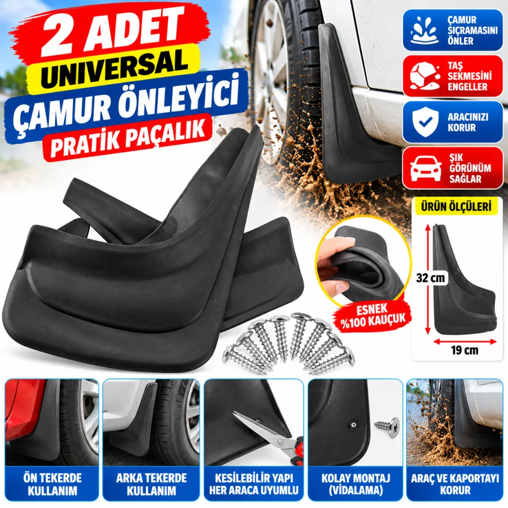 2 Adet Ön veya Arkaya Uygun Çamur Önleyici Paçalık 32 x19 cm