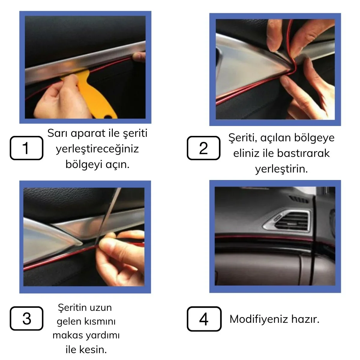ieg™ Mavi Araba OtoTrim Dekorasyon Şeridi Kauçuk Elastik Kolay Kurulum 5 metre Şerit Bant görsel 4