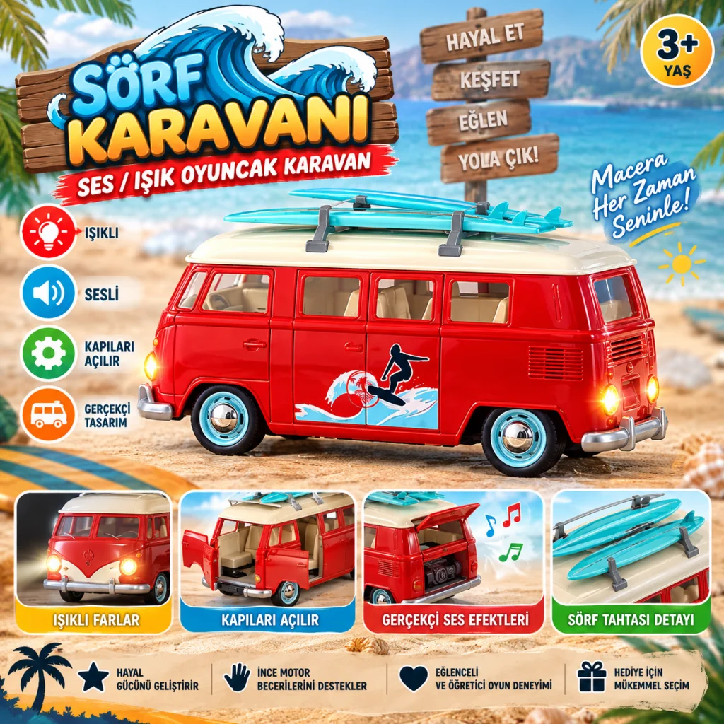 S01005718 Sörf Karavanı Ses/ışık Oyuncak Karavan