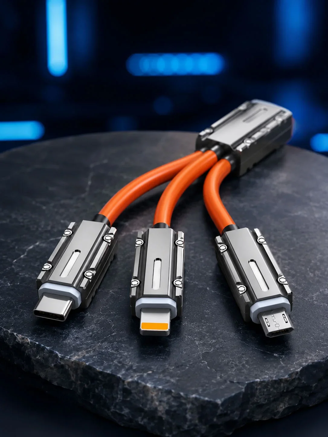 USB Type-C, Lightning ve cro USB Uyumlu 3'ü 1 Arada Hızlı Şarj Kablosu görsel 2