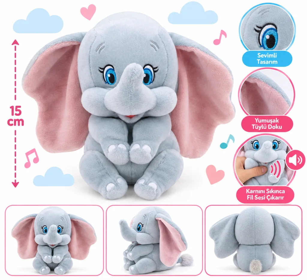 Sesli Peluş Fil Dumbo 15 cm