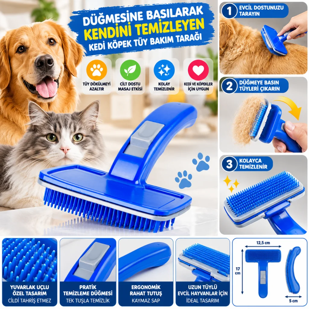 Kendini Temizleyen Kedi Köpek Tüy Bakım Tarağı Tüy Alıcı Tarak