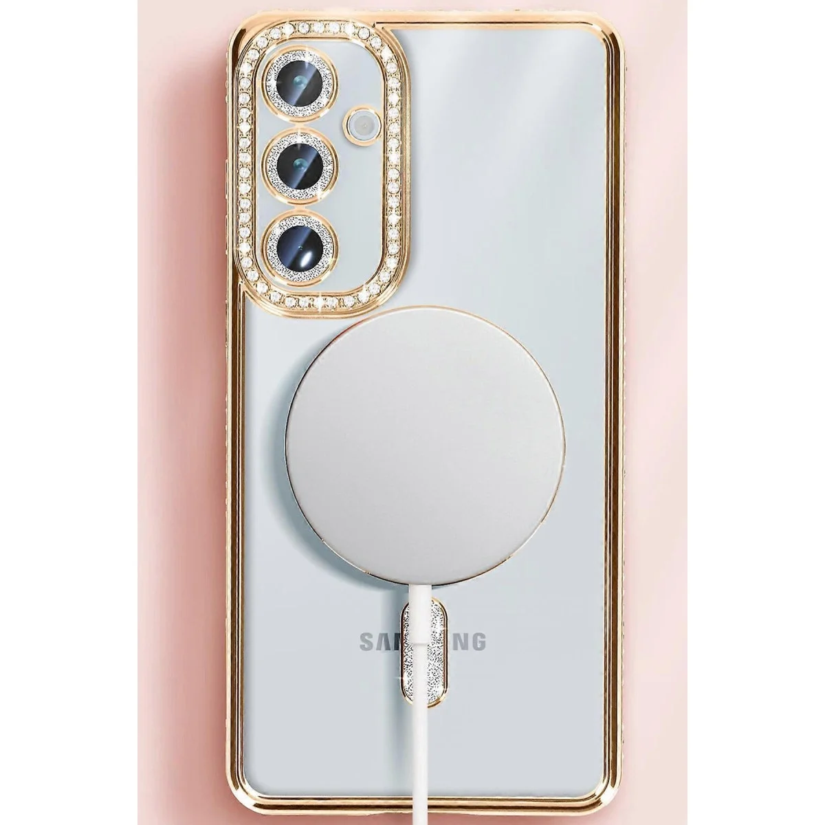 Samsung Galaxy S25 Kılıf Joke Simli Magneticsafe Kılıf - Pembe görsel 2