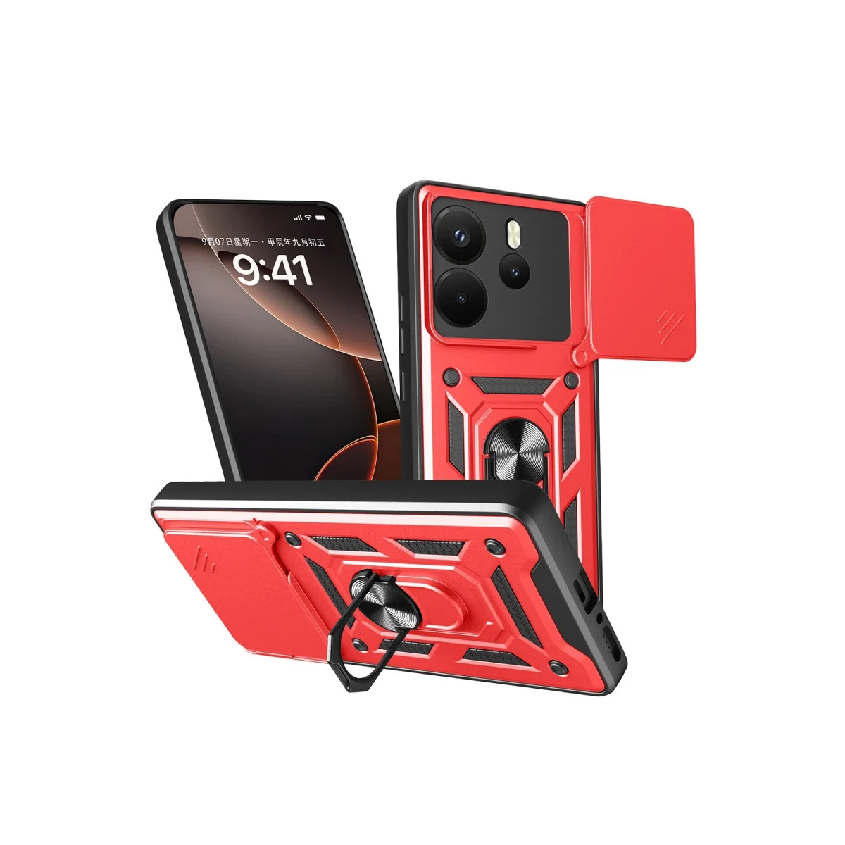 Xiao Red Note 14 4g Pars Lens Yüzüklü Silikon - Kırmızı