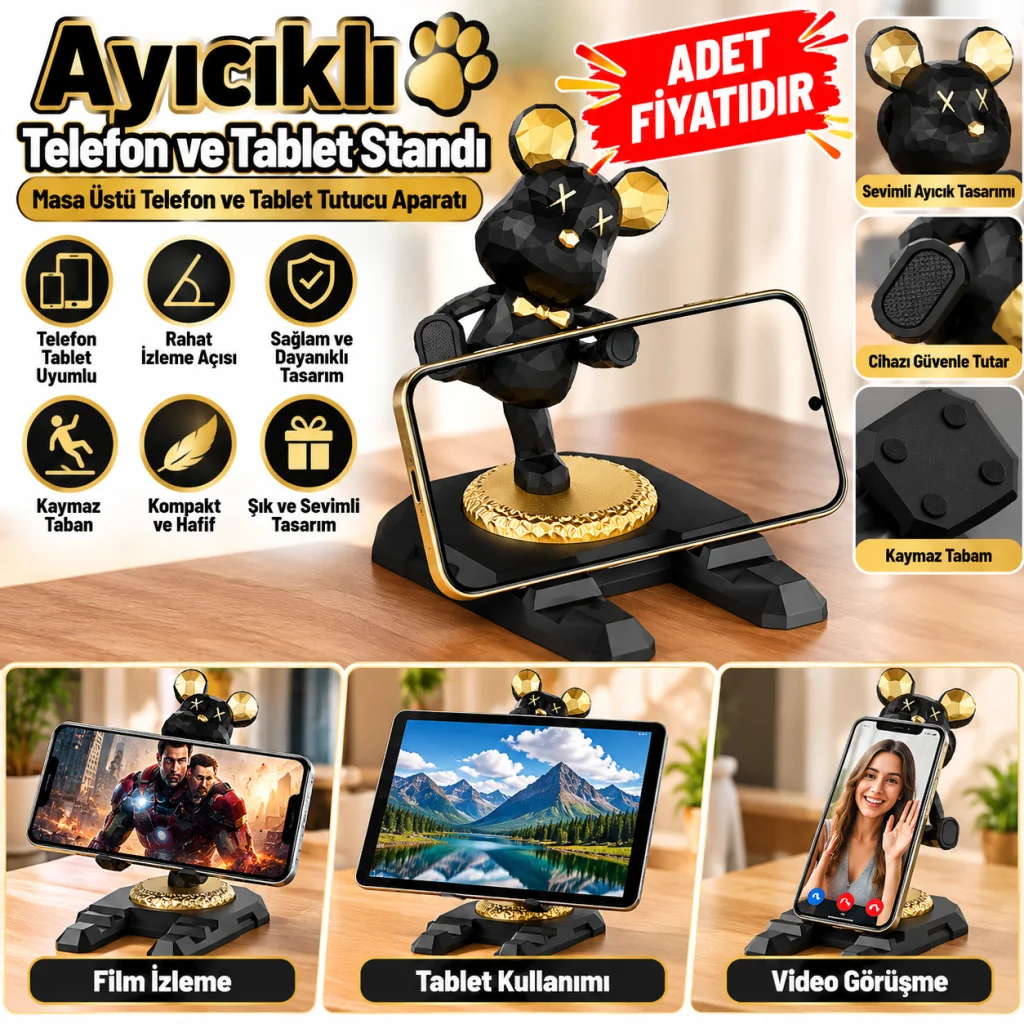 Ayıcıklı Telefon ve Tablet Standı Masa Üstü Telefon ve Tablet Tutucu Aparatı (adet fiyatıdır)