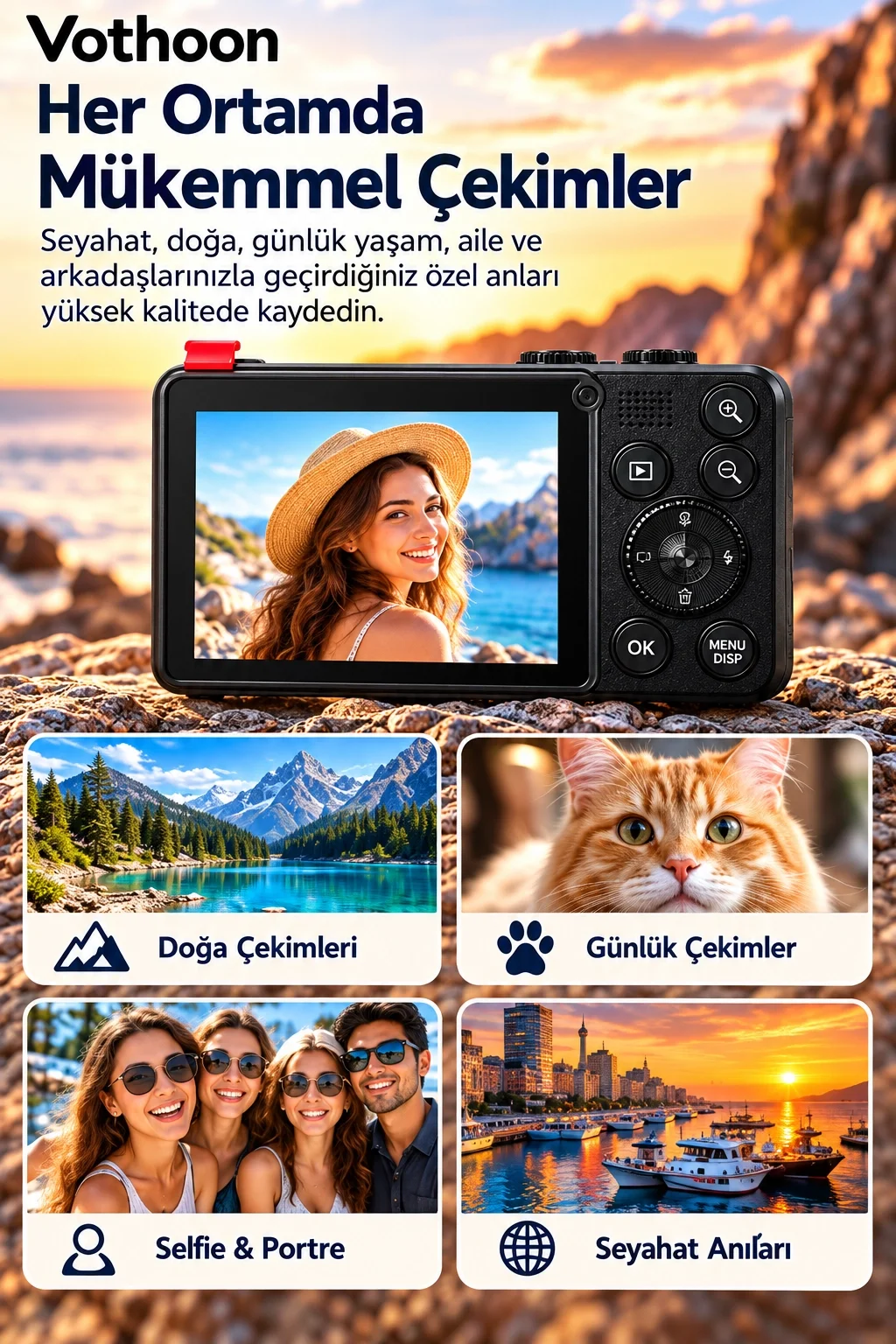 4K Dijital Fotoğraf Makinesi 18X Dijital Zoom 64 MP Ön ve Arka Ekranlı Kompakt Kamera Siyah görsel 2
