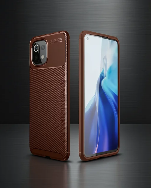 Xiaomi Mi 11 Lite Kılıf Auto Focus Karbon Kapak - Kahverengi