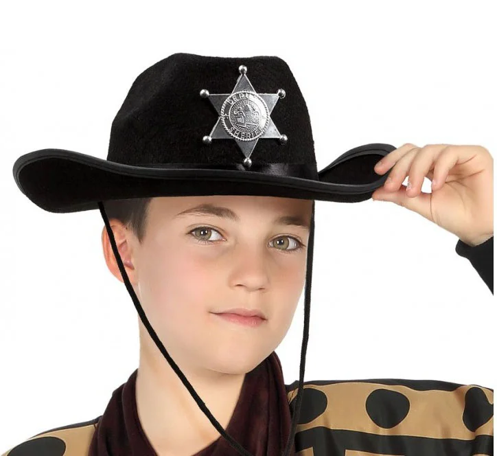 Çocuk Kovboy Şapkası Sheriff Şapkası Siyah Renk görsel 2