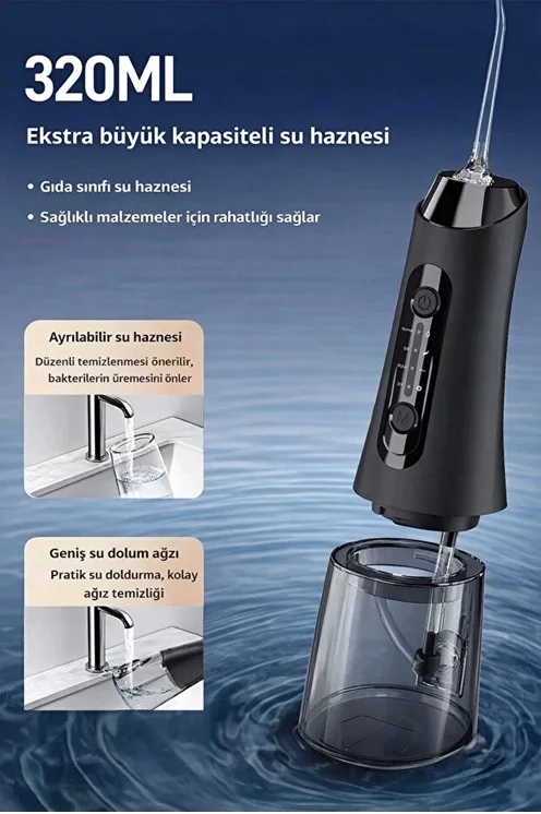 Şarjlı Ağız Duşu Diş Bakım Cihazı 4 Modlu Diş Arası Temizleyici 320ML 5 Başlıklı 1500 mAh Kablosuz görsel 7