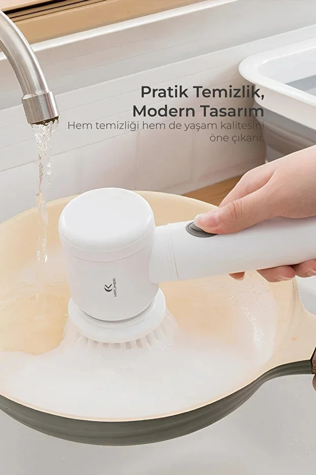 Şarjlı Elektrikli Temizlik Fırçası Mutfak Banyo Lavabo ve Küvet İçin Çok Amaçlı Döner Fırça görsel 5