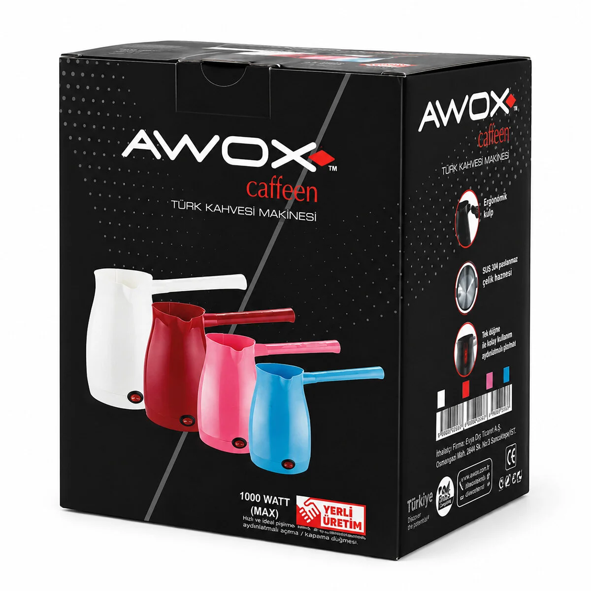 Awox Caffeen Mavi Elektrikli Cezve Türk Kahvesi Makinesi Plastik Çift Ağız 0.4LT - 5 Fincan 1000W görsel 3