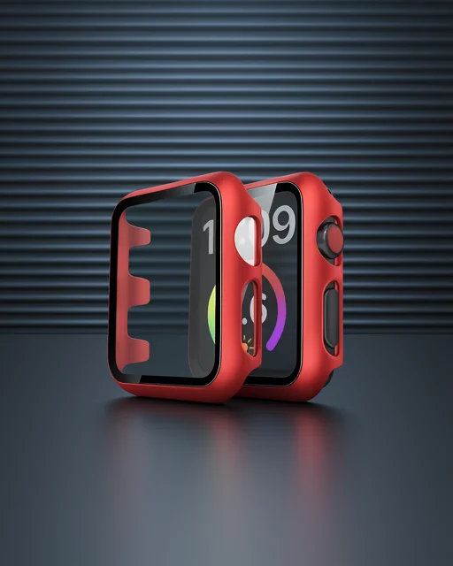 Apple Watch 38mm Camlı Kasa Ekran Koruyucu - Kırmızı