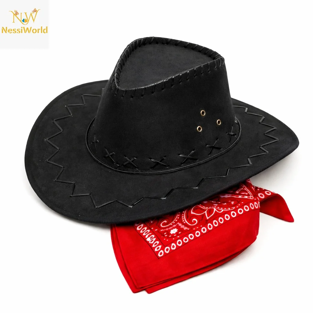 Çocuk Kovboy Şapka Siyah & Kırmızı Bandana Seti
