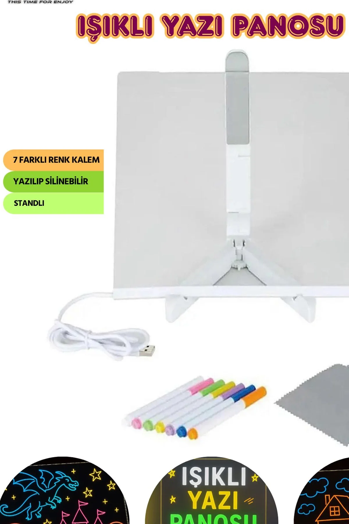 Neon Işıklı 7 Renk Işık Boyama Kalemli Led Resim Panosu Boyama Tahtası Kalemleri 20 X 20 görsel 5