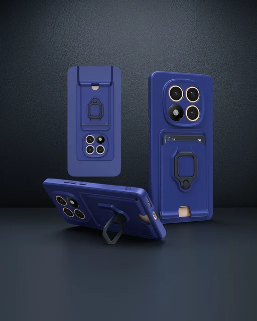 Xiaomi Redmi Note 14 Pro 5g Kılıf Zuma Kartvizitli Yüzüklü Silikon - Lacivert