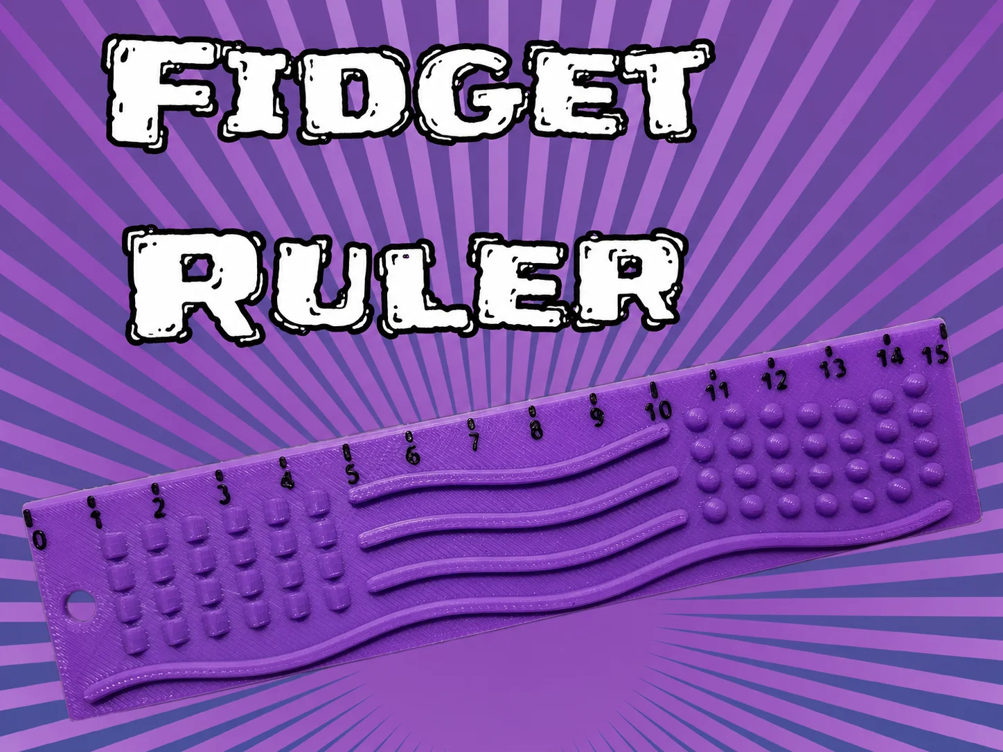 3D Baskı Dokunsal Fidget Cetveli - Kabartmalı Stres ve Odaklanma Oyuncağı - Mor